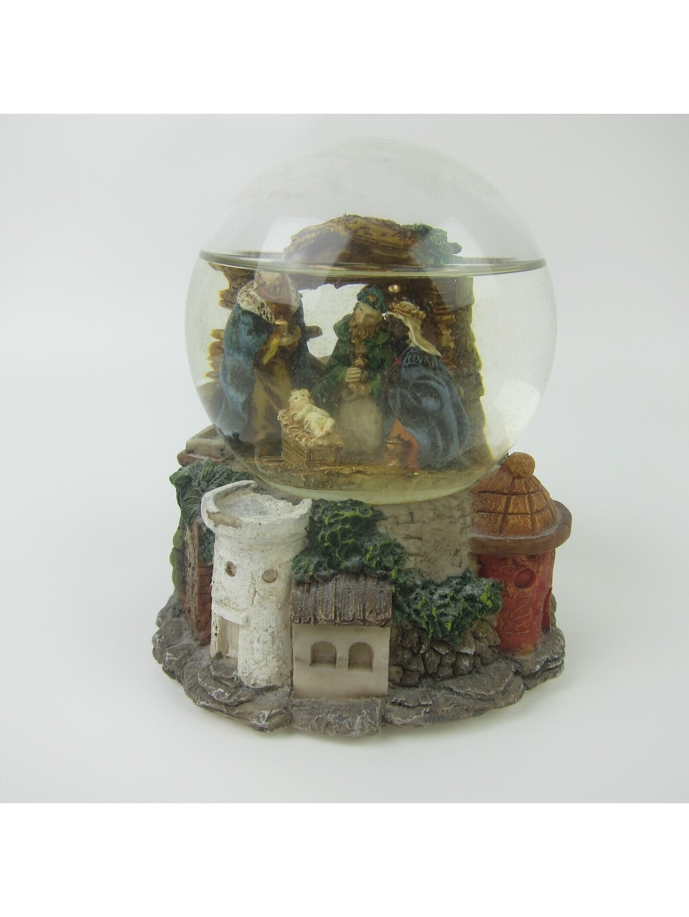 Vintage Musical Snow Globe Christmas Baby Jesus Wise Men O Come All Ye Faithful